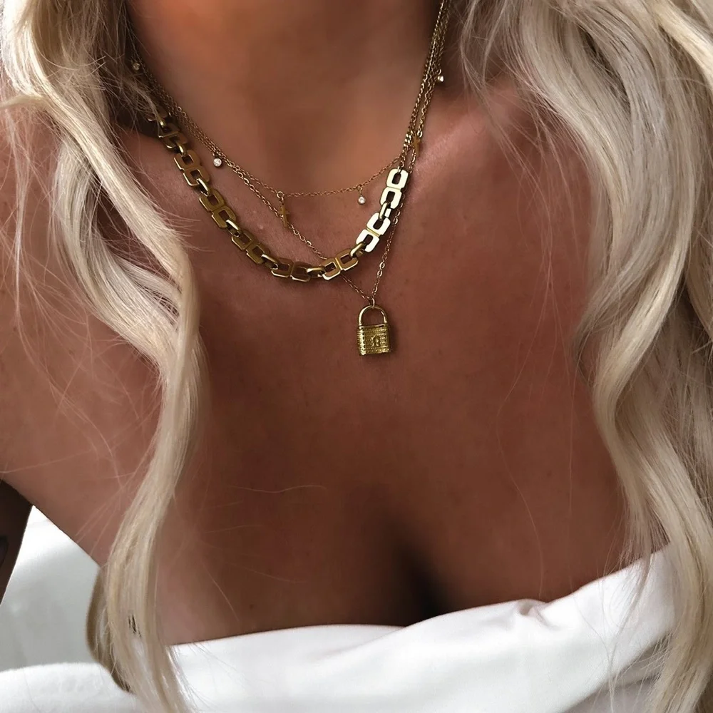 Lock Pendant Layered Necklace | Modern Luxe